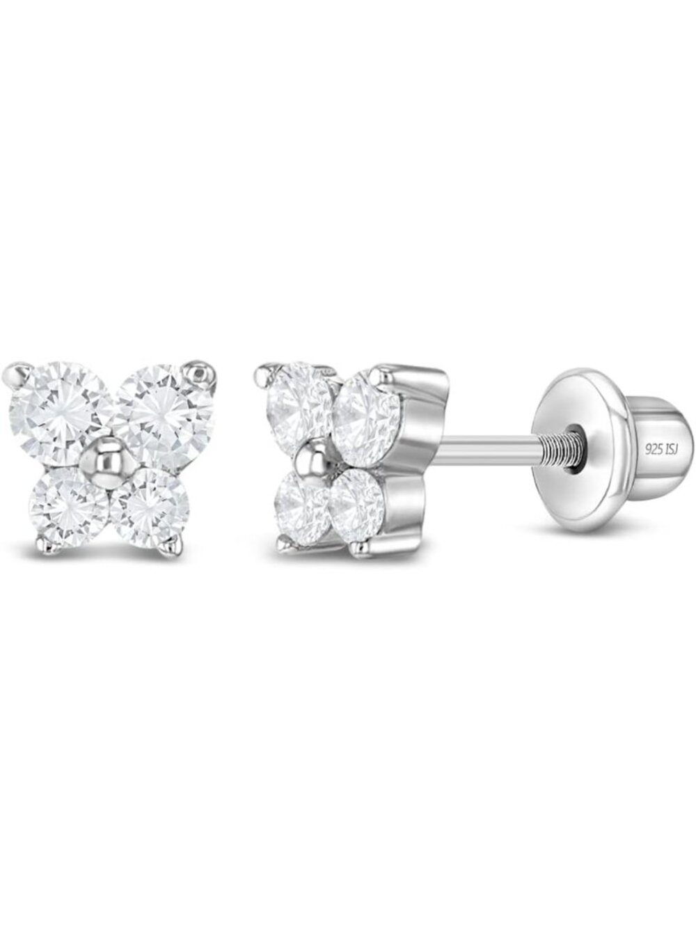 Elegant 5mm Cubic Zirconia Butterfly Earrings for Toddlers & Girls - 925 Silver
